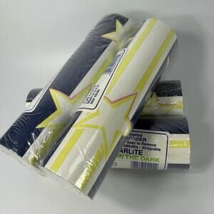 Lot 4 Rolls Vintage Starlite Glow in Dark Star Blue Stripe Wallpaper Border 20yd